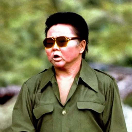 Image similar to a filmstill of Kim Jong-il as Rambo in Rambo First blood