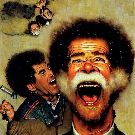 Image similar to bob ross screaming by norman rockwell