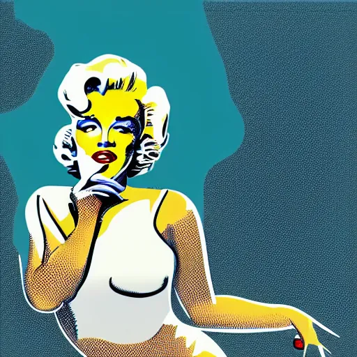 Image similar to marilyn monroe in a billowing white dress, updraft, fallout 7 6 retro futurist illustration art by butcher billy, sticker, colorful, illustration, highly detailed, simple, smooth and clean vector curves, smooth andy warhol style