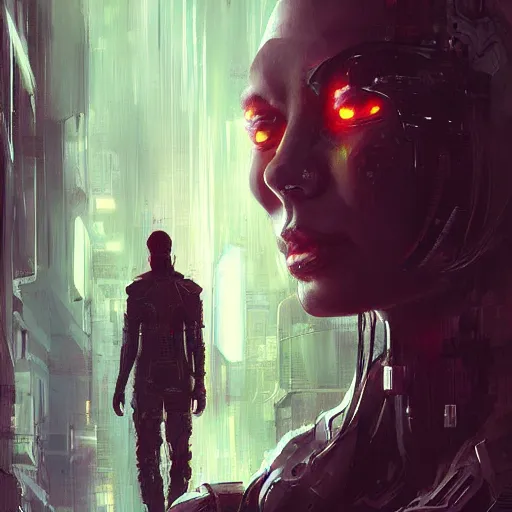 Prompt: evil a. i., cyberpunk, neuromancer, painted by greg rutkowski, painted by stanley artgerm, digital art, trending on artstation