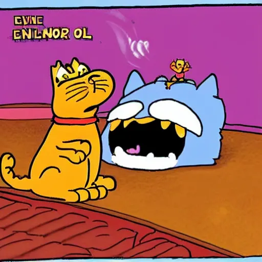 Prompt: garfield the cat, end of time, explosion