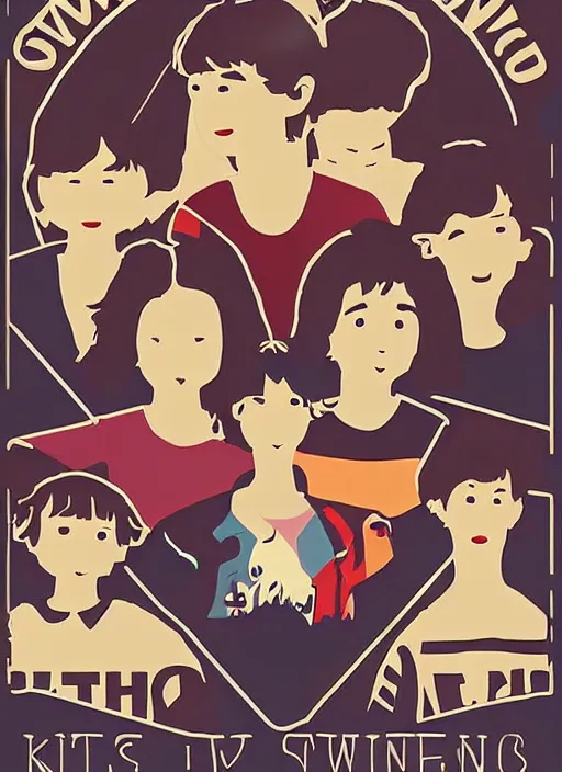 Prompt: poster stylized minimalist kids from cast of stranger things art by kiyoshi awazu, perfectly centred, sharp