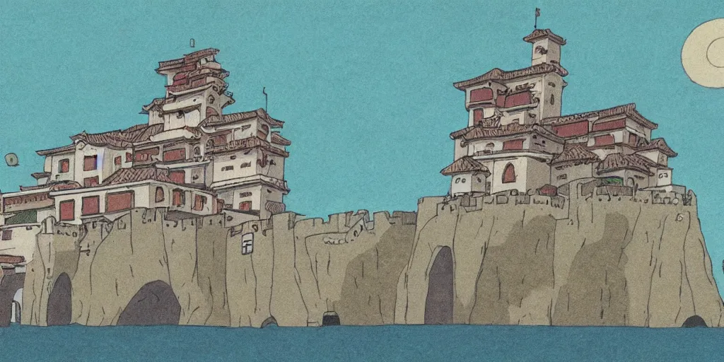 Image similar to spirited away castle drawn by de chirico