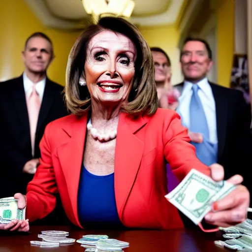 Image similar to nancy pelosi playing with money on the floor wlop