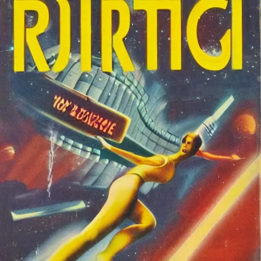 Image similar to book cover of a sci-fi pulp paperback from the 1970s.