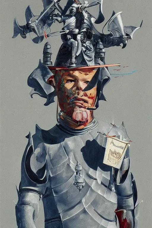 Prompt: a painting of magnus carlsen on a chess knight as king of chess, a surrealist painting by james jean, trending on cgsociety, pop surrealism, androgynous, grotesque, angular