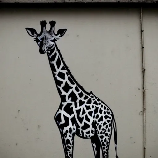 Image similar to giraffe graffiti by banksy