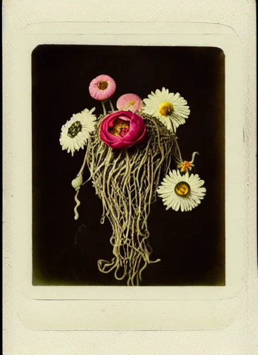 Image similar to beautiful and detailed rotten male made of plants and many types of stylized flowers like carnation, daisy, chrysanthemum, anemone, roses and tulips, intricate, surreal, john constable, gustave courbet, caravaggio, romero ressendi, bruno walpoth 1 9 1 0 polaroid photo