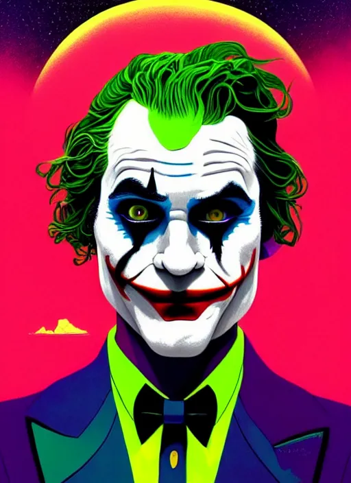 Prompt: symmetry!! stunning portrait of joaquin phoenix dressed as the joker, by victo ngai, kilian eng vibrant colors, dynamic lighting, digital art, winning award masterpiece, fantastically beautiful, illustration, aestheticly inspired by beksinski and dan mumford, upscale with simon stalenhag work, artstation, 8 k