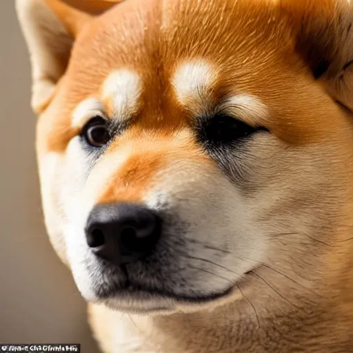 Image similar to the face of a shiba inu blended into the side of a loaf of bread on a kitchen bench