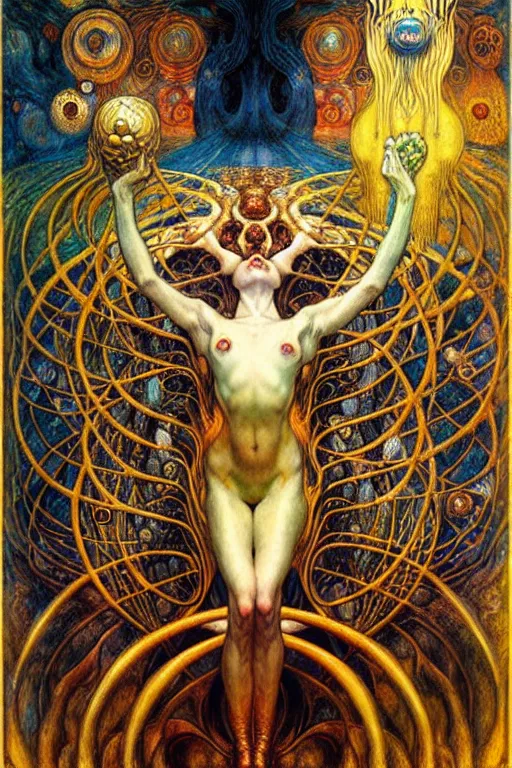 Image similar to Divine Chaos Engine by Karol Bak, Jean Delville, William Blake, Gustav Klimt, and Vincent Van Gogh, symbolist, visionary