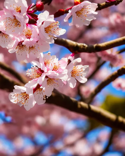 Image similar to stylized highly ornate baroque cherry blossoms soft daylight 8k high angle shallow depth of field