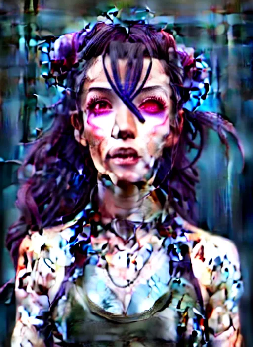 Image similar to a portrait of dilraba dilmurat as revy from black lagoon, smirk, black tank top, jean shorts, symmetrical eyes, symmetrical face, art by lois van baarle and loish and ross tran and rossdraws and sam yang and samdoesarts and artgerm, digital art, intricate, sharp focus, unreal engine 5