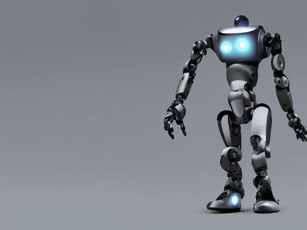 Prompt: simple robot using design software UI on a screen, photorealistic