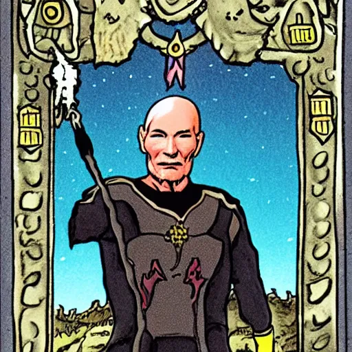 Image similar to tarot card death of Patrick stewart