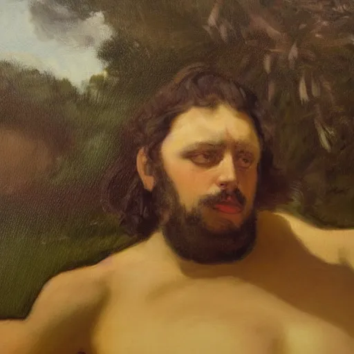 Prompt: oil on canvas painting in the style of gustave courbet [ 1 8 6 6 ], by gustave courbet, the simpsons, 8 k, 4 k