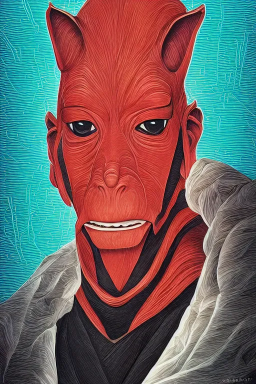 Image similar to Sith Lord Jar Jar Binks, Victo Ngai, artgerm portrait