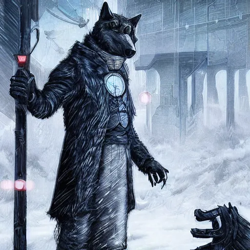 Image similar to winterfell cyberpunk wolves trending on arstation