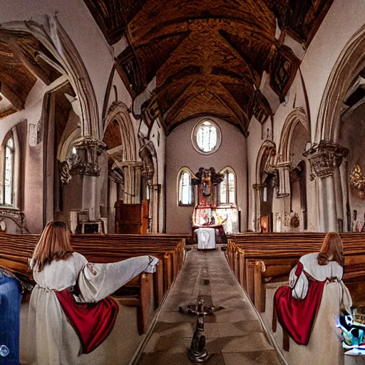 Image similar to horror situation in the church realistic photo