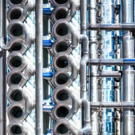 Image similar to color photograph of chemical plant pipes, structure, close up, industrial