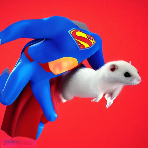 Image similar to A ferret as Superman, 3D render, Cinema 4D