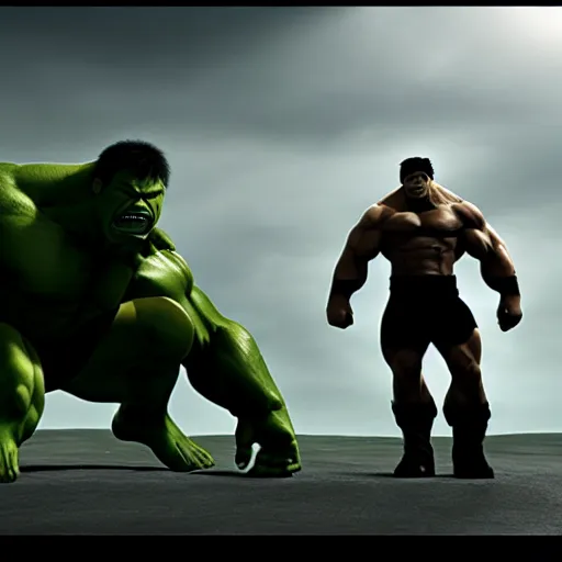 Image similar to Putin as Hulk in Avenger movie, establishing shot, photograph, award winning photograph, movie still, 8k, unreal engine