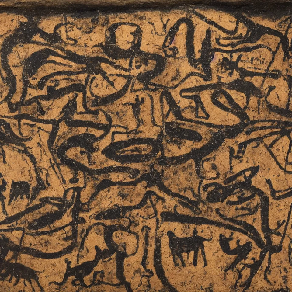 Image similar to a cave painting of an akai mpc 6 0, drum pads, maschine. lascaux cave paintings, chauvet