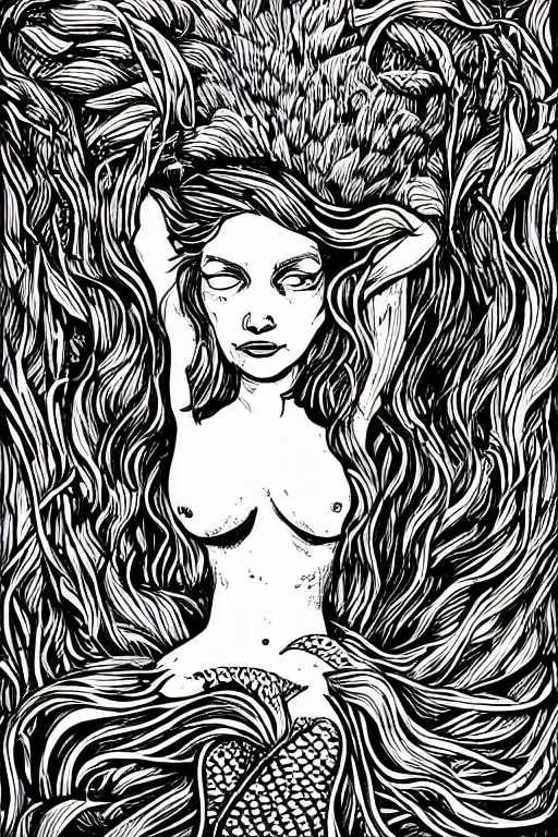 Image similar to portrait of a mermaid in kelp by MCBESS, colour print