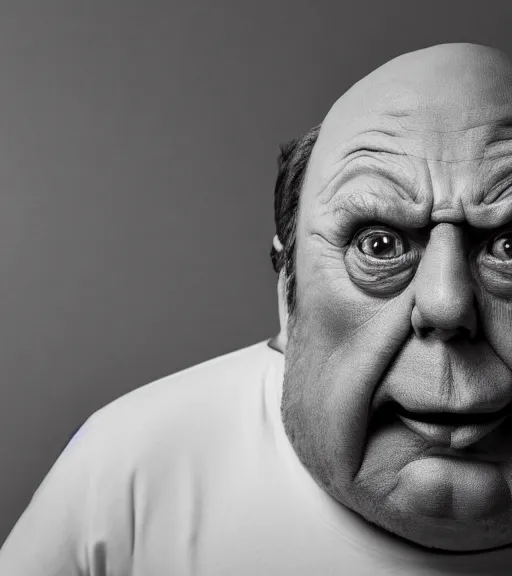 Prompt: professional photograph of a portrait of a human Mr. Meeseks from Rick and Morty, black and white, studio lighting, highly detailed render