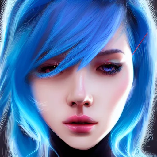 Cyberpunk anime characters with blue hair and neon glow