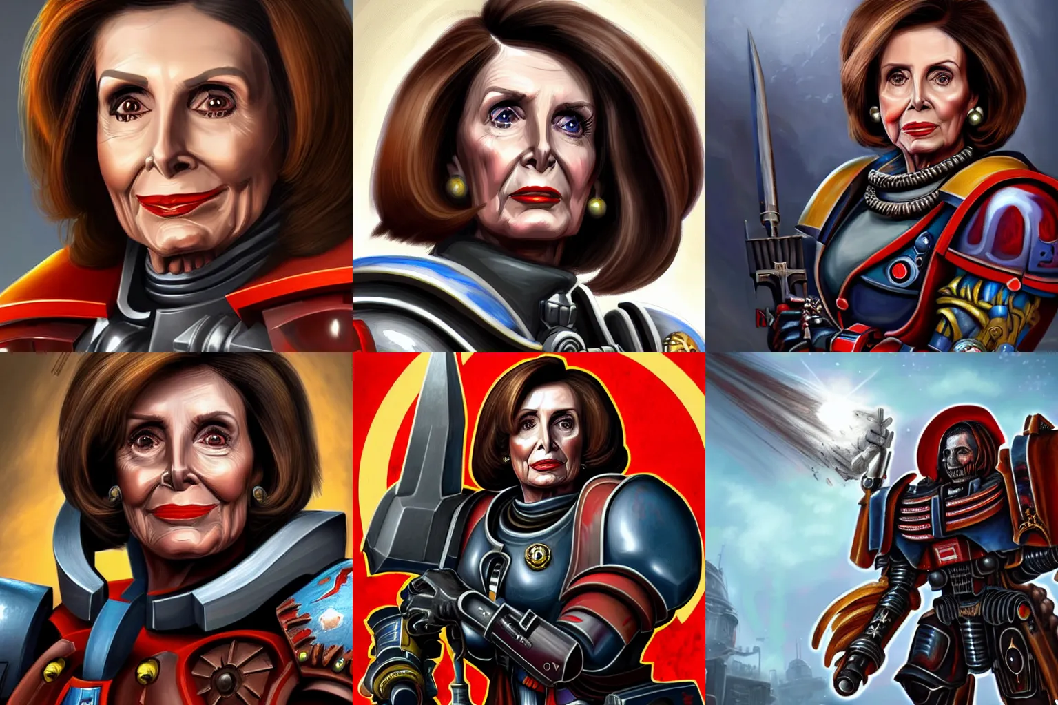 Prompt: Nancy Pelosi in Warhammer 40k portrait, 4k resolution, highly detailed, artstation, very sharp, epic
