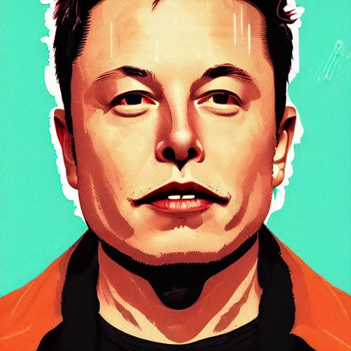 Prompt: Elon Musk profile picture by Sachin Teng, asymmetrical, Organic Painting , Matte Painting, geometric shapes, hard edges, graffiti, street art:2 by Sachin Teng:4