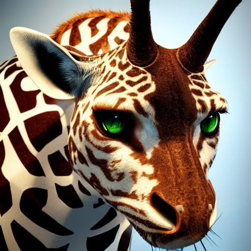 Image similar to A hyper real comic book style portait painting of a hybrid of a cat and an giraffe, unreal 5, hyperrealistic, octane render, cosplay, RPG portrait, dynamic lighting
