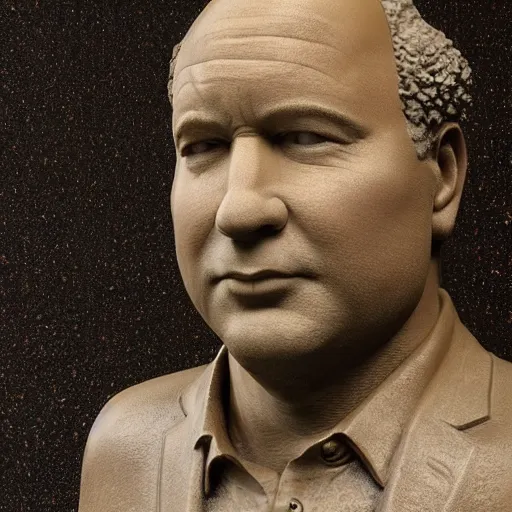 Prompt: hyperrealistic mixed media image of a statue of george constanza made entirely of macaroni, stunning 3 d render inspired art by istvan sandorfi and greg rutkowski, perfect facial symmetry, realistic, highly detailed attributes and atmosphere, dim volumetric cinematic lighting, 8 k octane extremely hyper - detailed render, post - processing, masterpiece,