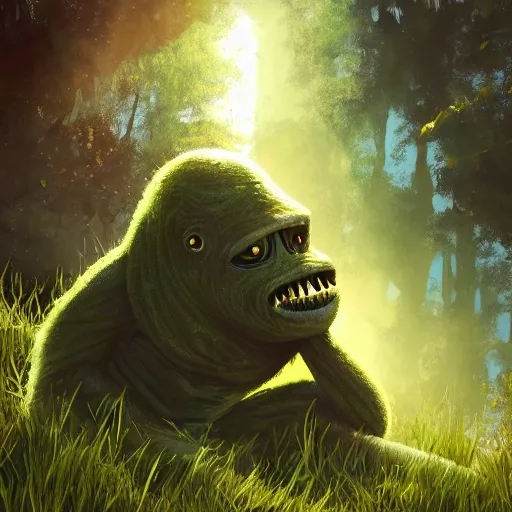 Image similar to creature from another planet in its natural environment. beautiful light and background with vegetation. beautiful detailed digital painting by lurid. ( 2 0 2 2 )