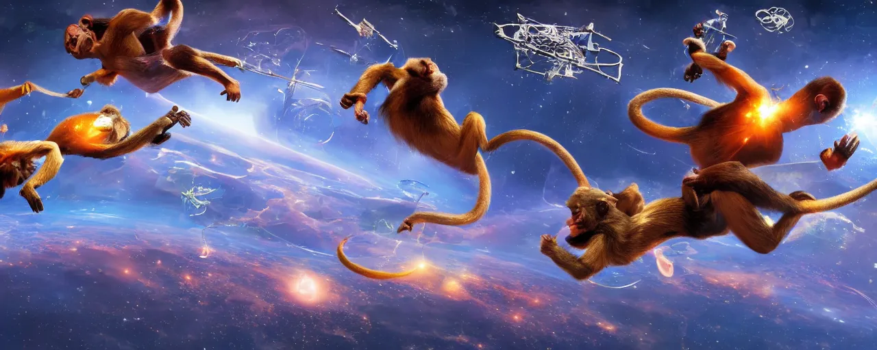 Prompt: monkey battle in space, concept art, 4 k