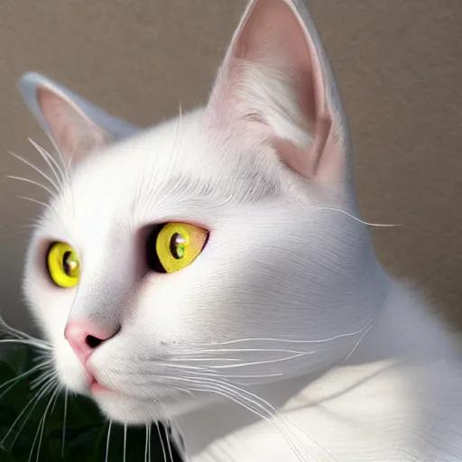 Image similar to white cat big eyes a lot of fur cute highly detailed high - quality photo realistic 8 k