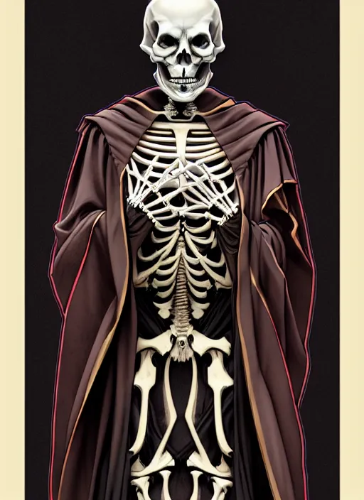 Image similar to undead skeleton king, wearing an academic gown, tarot card, highly detailed, deep focus, elegant, digital painting, smooth, sharp focus, illustration, ultra realistic, 8 k, art by artgerm and alphonse mucha and greg rutkowski