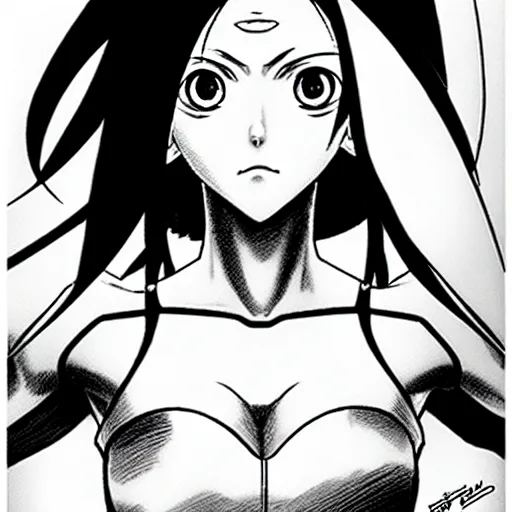 Image similar to alita by yukito kishiro. medium shot. black and white manga. pencil drawing.