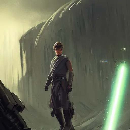 Prompt: scifi art by greg rutkowski, ben skywalker and a jedi that looks like john boyega sparring with lightsabers at a jedi temple, star wars expanded universe, he is about 3 0 years old, highly detailed portrait, digital painting, artstation, concept art, smooth, sharp foccus ilustration, artstation hq