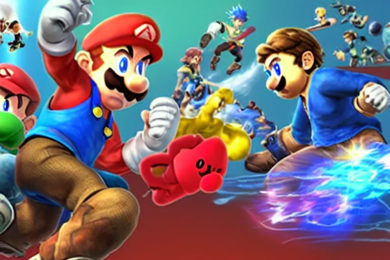 Prompt: photograph of bros playing smash bros
