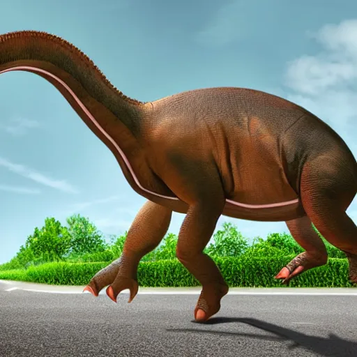 Prompt: realistic phitograph of parasaurolophus in the middle of a bussy street