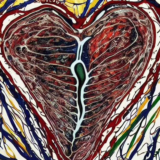 Prompt: cardiac anatomy, real heart, anatomic, painting by jackson pollock