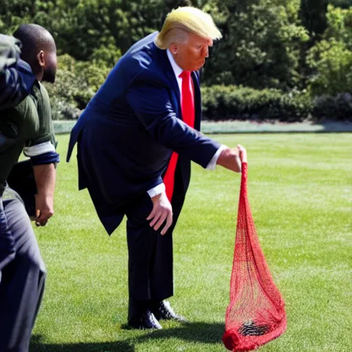 Prompt: Donald Trump being caught with a net