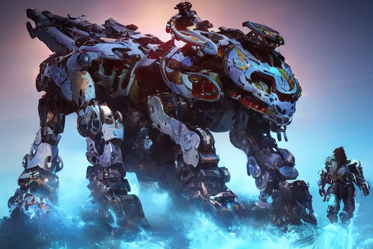 Image similar to clamberjaw machine mecha animal beast robot of horizon forbidden west horizon zero dawn bioluminiscence global illumination ray tracing hdr fanart arstation by sung choi and eric pfeiffer and gabriel garza and casper konefal