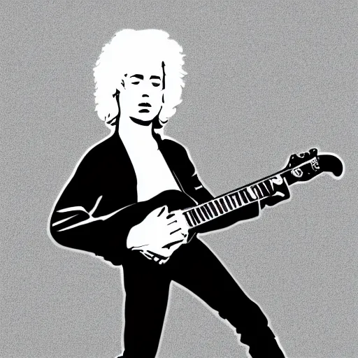 Image similar to 1 9 7 0 - young - jimmy page from led zepelin playing - guitar - solo, sticker - art, svg vector, adobe - illustrator