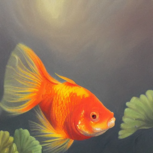 Prompt: painting of an upset goldfish by Melgmen Agulguwagu