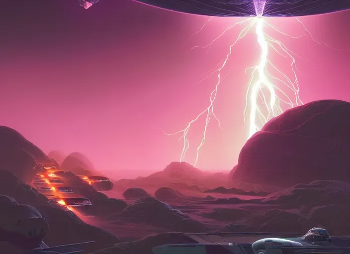 Prompt: a luminescent lightning storm by paolo eleuteri serpieri and tomer hanuka and chesley bonestell and daniel merriam and tomokazu matsuyama, unreal engine, high resolution render, featured on artstation, octane, 8 k, highly intricate details, vivid colors, vector illustration