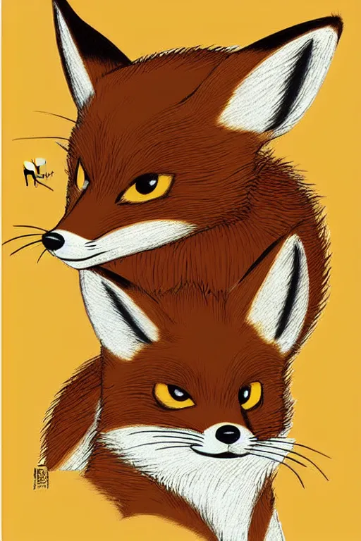 Prompt: A brown fox on a flat pastel yellow background, poster art by Ken Sugimori, featured on Pixiv, furry art, anime aesthetic, poster art, 2d