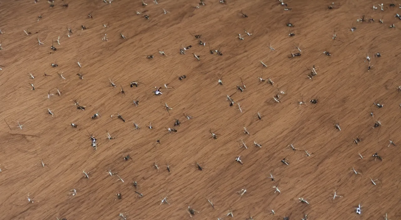 Prompt: insects and tiny beetles trapped in the hardwood floor 5 5 mm photography footage